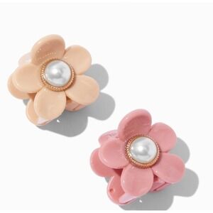 Claire's Pink and‎ Beige Flower Hair Clip Pearl Accent New With Tags 2 Piece
